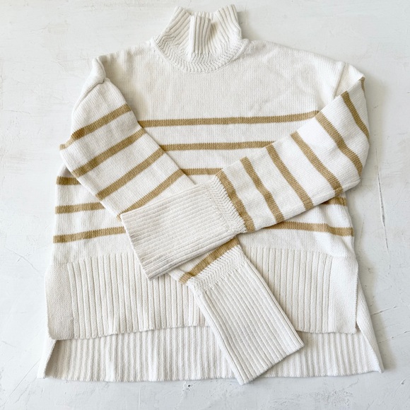 Veronica Beard Lancetti Turtleneck Striped Sweater Tan White size S - Picture 6 of 10